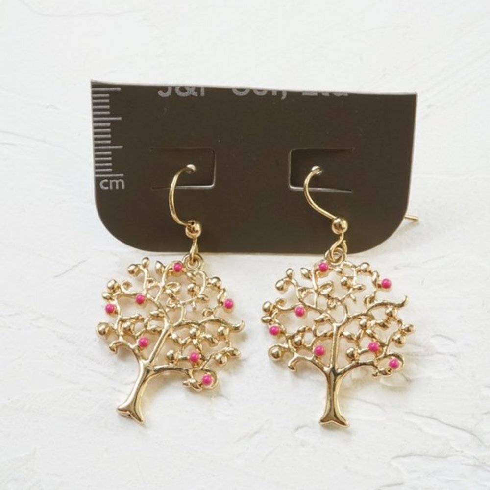 4/$25 Enamel Gold Tree Drop Earrings